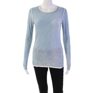 Kokun Womens Pullover Long Sleeve Scoop Neck Sweatshirt Blue White Size Small